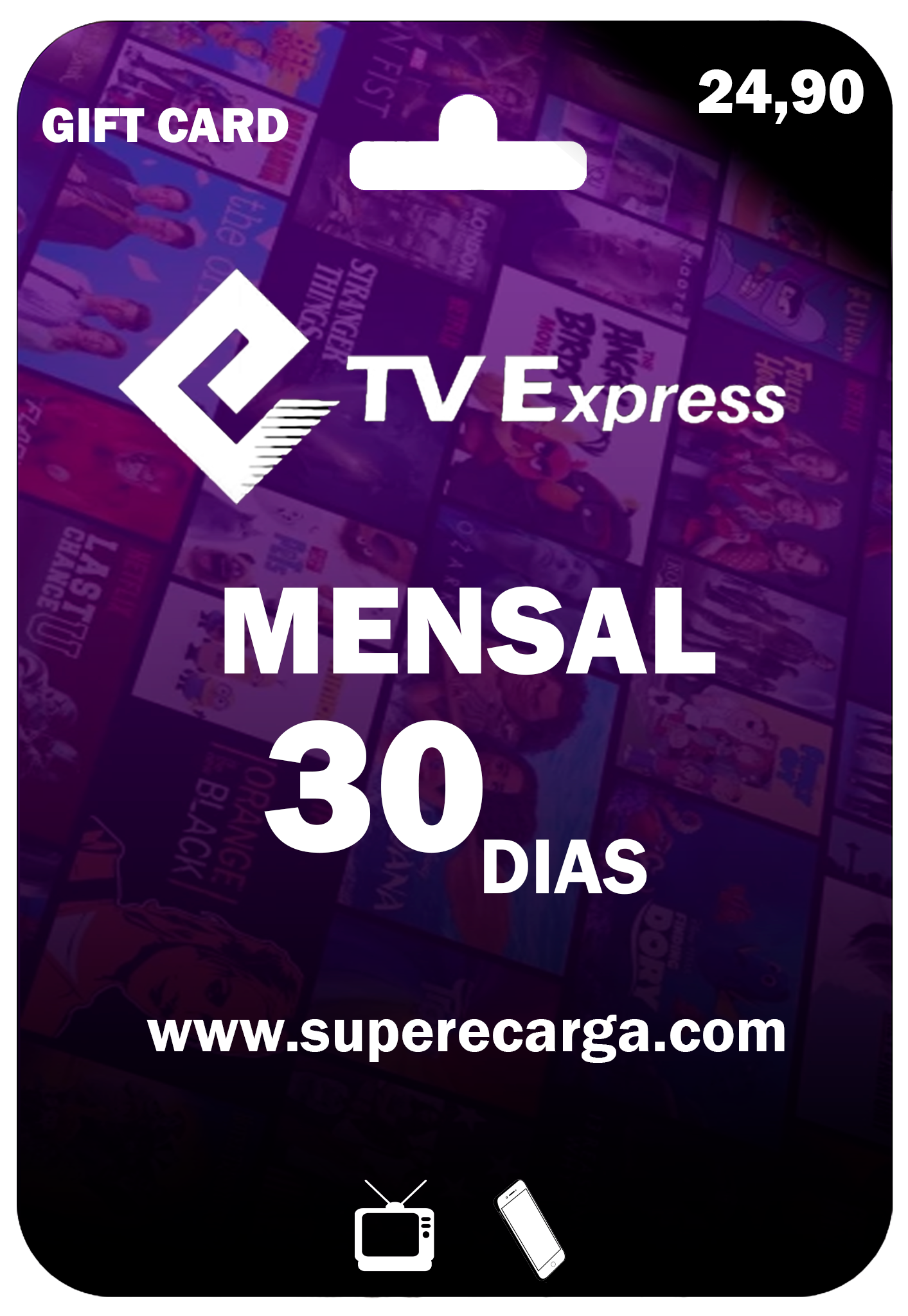 Clique para ampliar o Gift Card Gift Card do Plano Mensal TVExpress - Assinatura de 30 dias