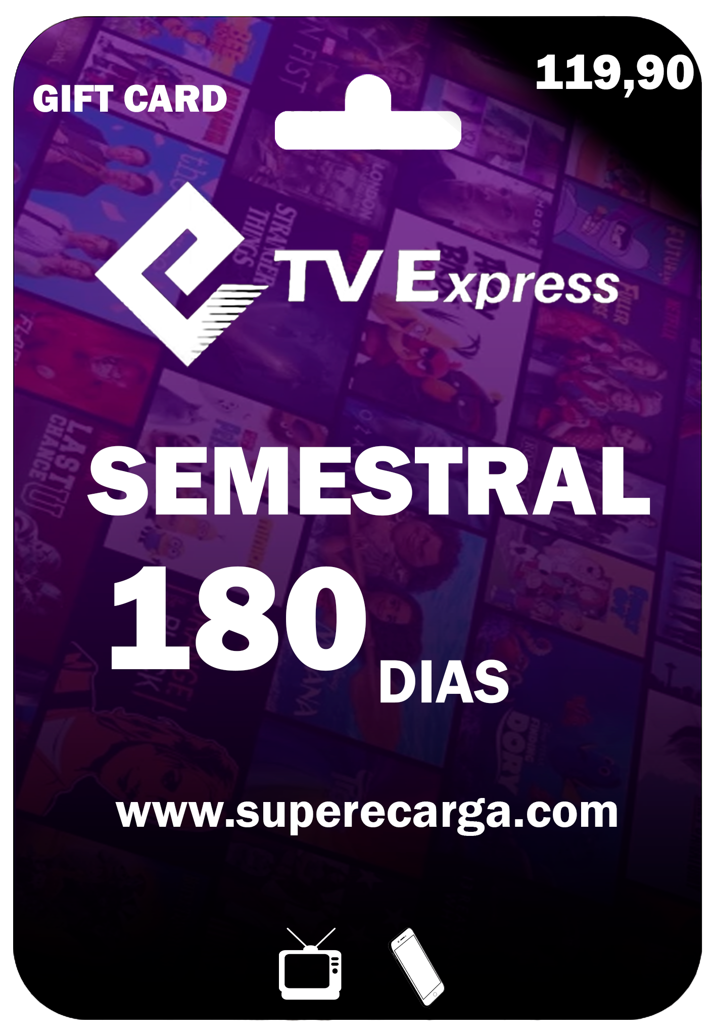 Clique para ampliar o Gift Card Gift Card do Plano Semestral TVExpress - Assinatura de 180 dias