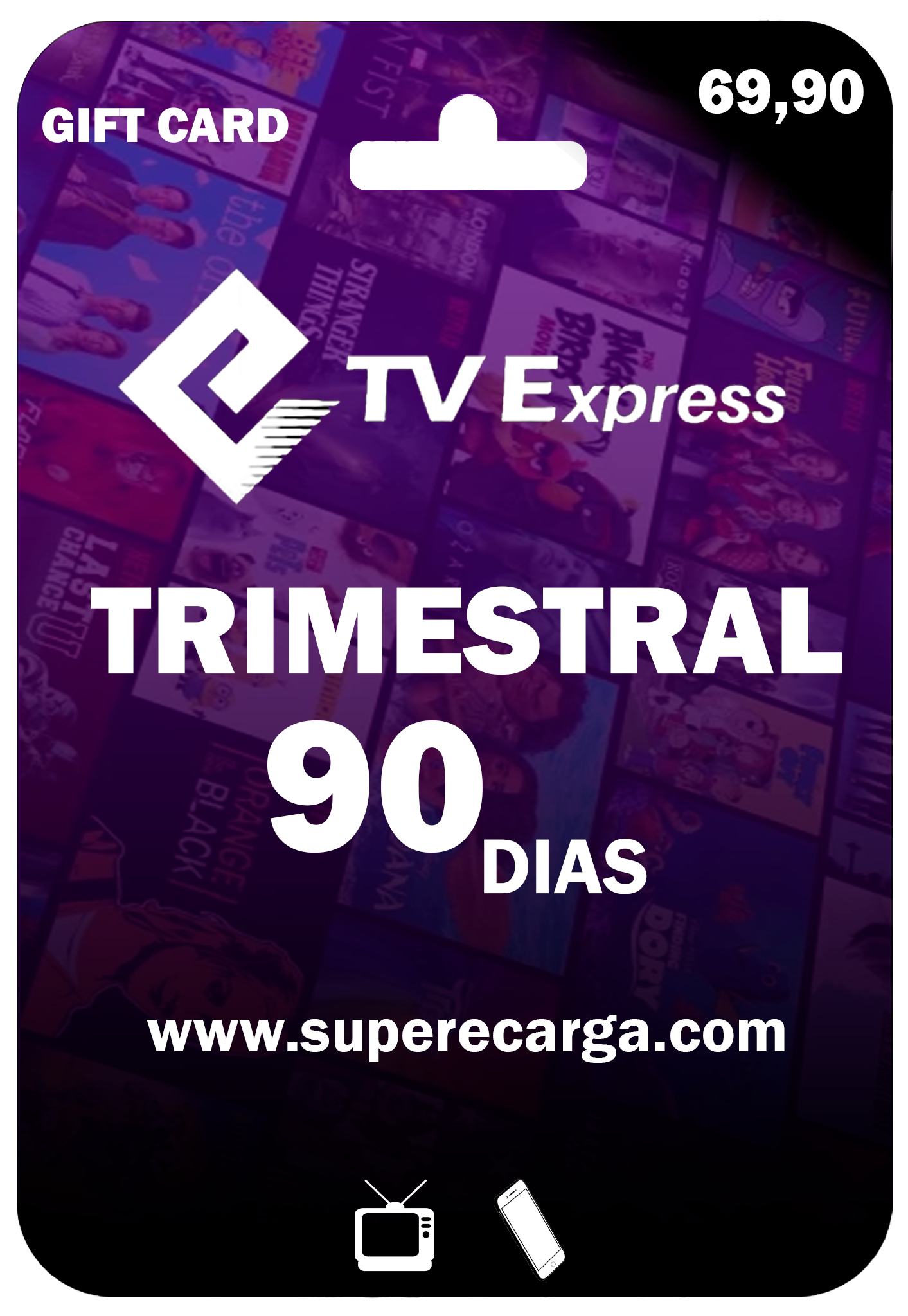 Clique para ampliar o Gift Card Gift Card do Plano Trimestral TVExpress - Assinatura de 90 dias
